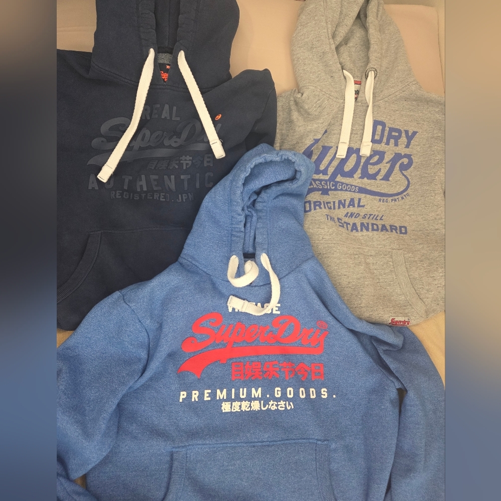 3 Superdry Men's Hoodies 2X in Blue, Navy, and Gray Hardly Worn. EXCELLENT USED - Picture 9 of 10